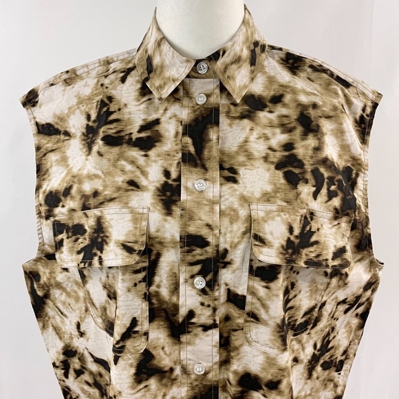 New SAMSOE SAMSOE Oversized Sleeveless Button Down Shirt Camo Clay Size XXS - Picture 7 of 16